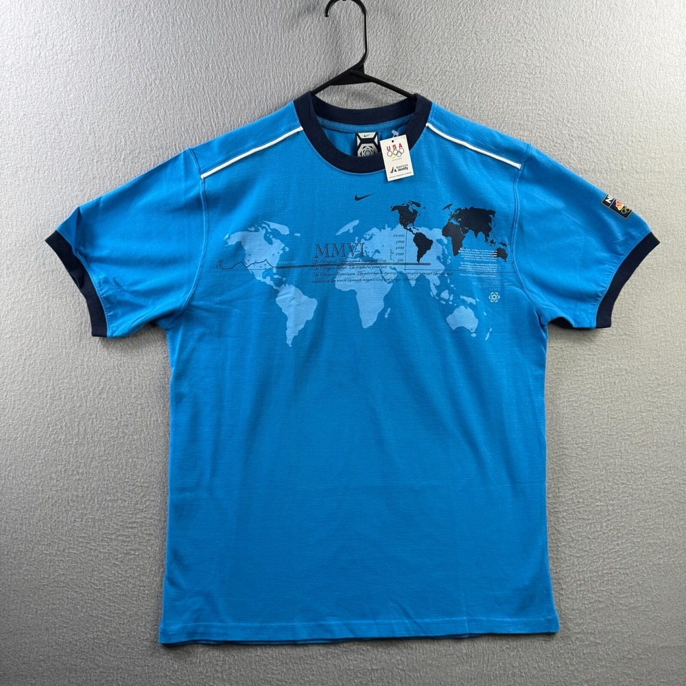 Vintage Nike Shirt‎ Mens XL Blue 2006 Olympics Center Swoosh Ringer Tee